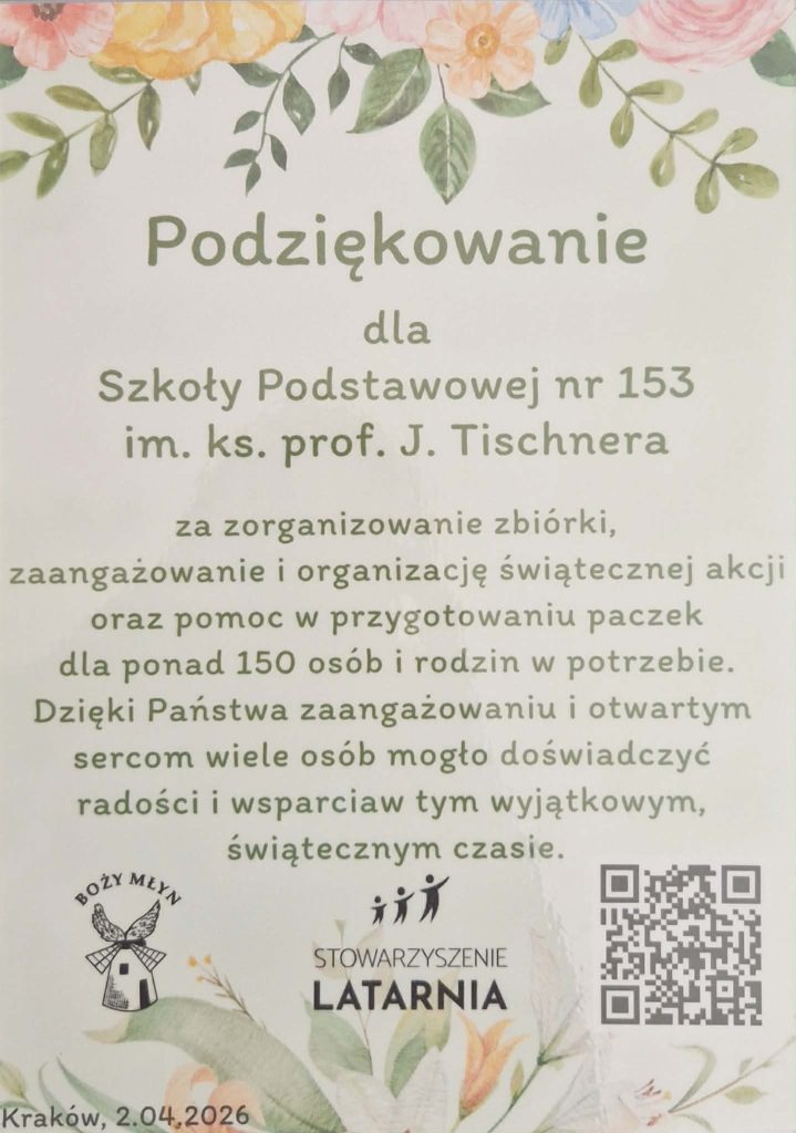 Szanowni Państwo, Uczniowie – otrzymaliśmy podziękowania od Stowarzyszenia Latarnia ❤️